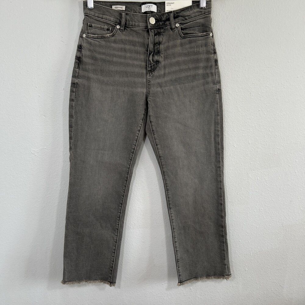 Loft Jeans Womens 4 Gray Straiight Petite Mid Rise Raw Hem Y2K